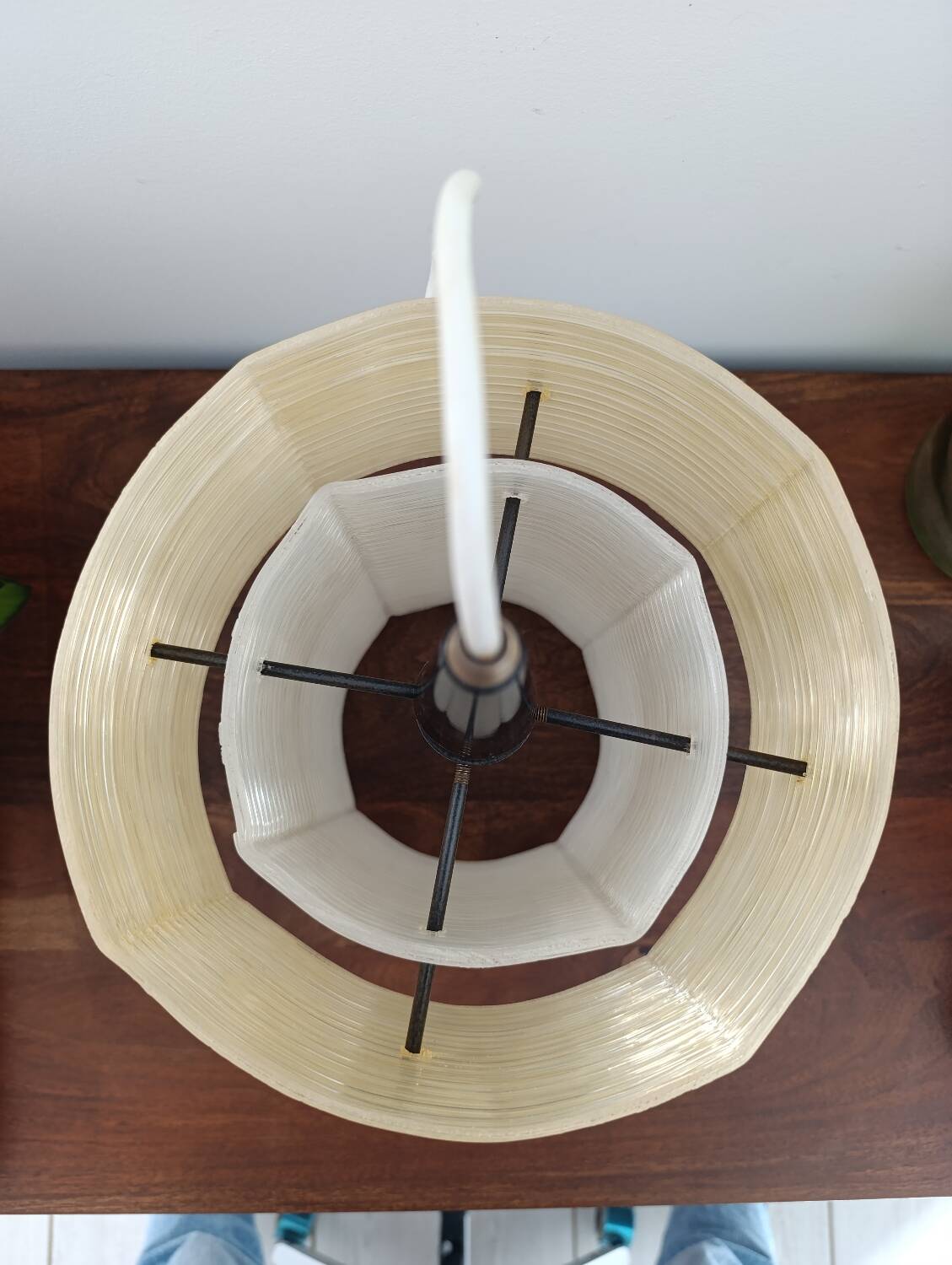 Plexiglas pendant light, two-tone ribbed plastic, 1970