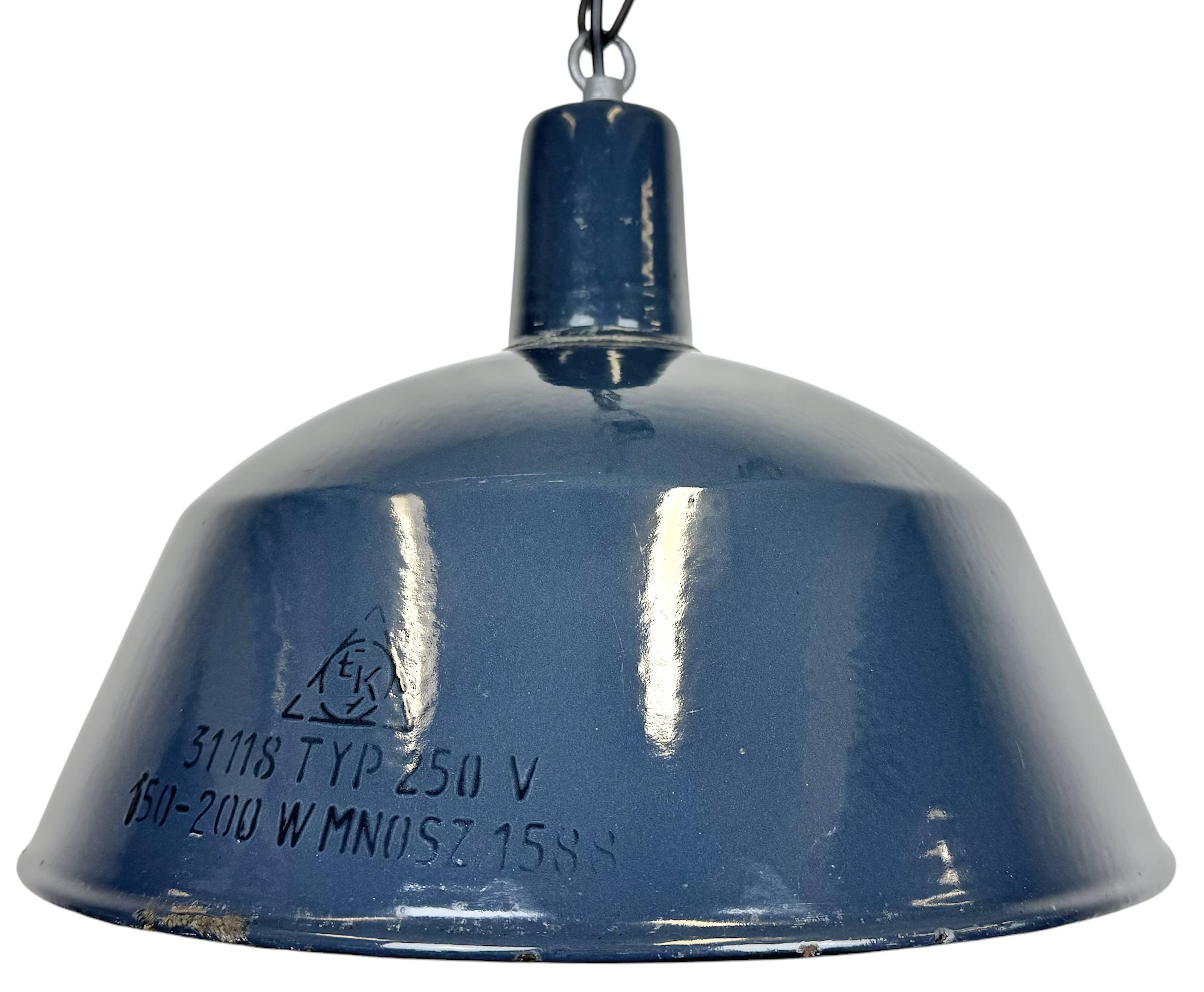 Industrial dark blue enamel pendant lamp from emax, 1960s