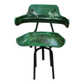 Fauteuil d'atelier pivotant vintage en tôle emboutie verte à dossier rabatt