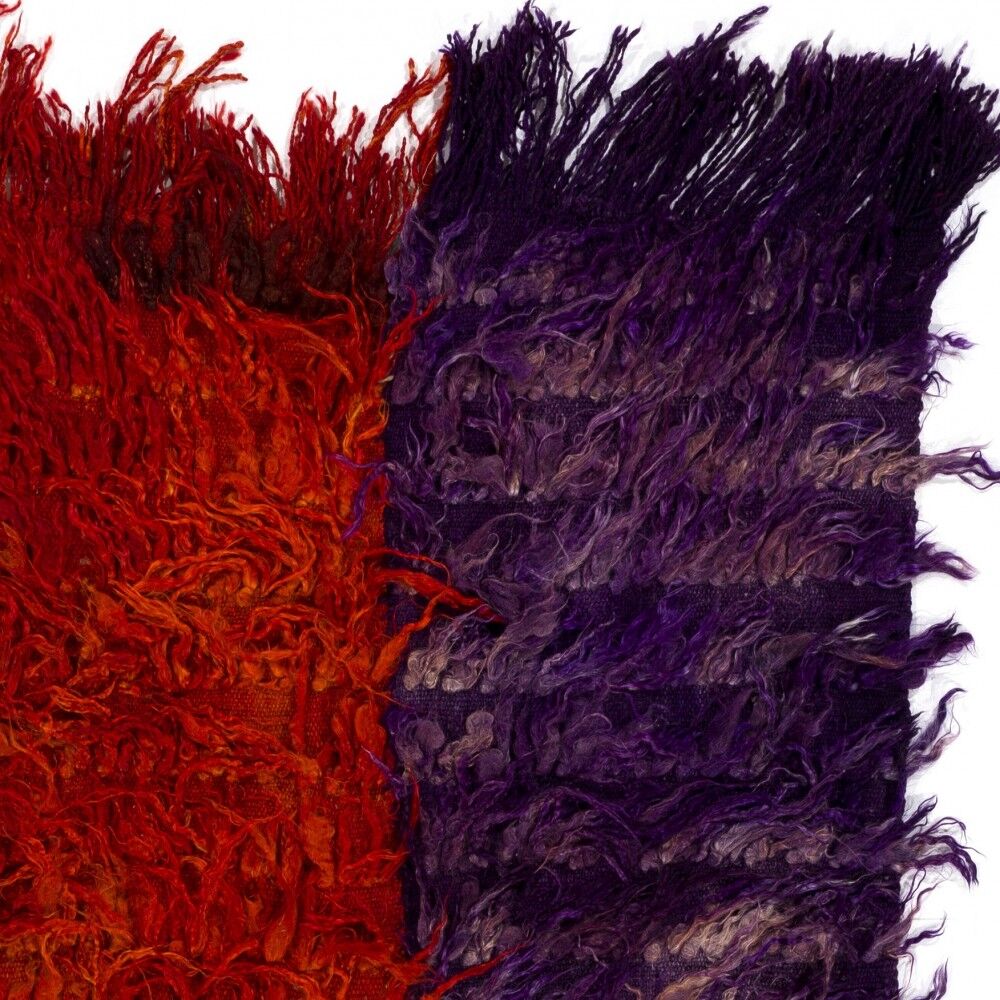 Vintage Hand-Knotted Shag Pile Tulu Rug in Red and Purple, 100% Mohair Wool