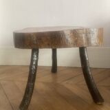 Brutalist wooden table and 3 stools
