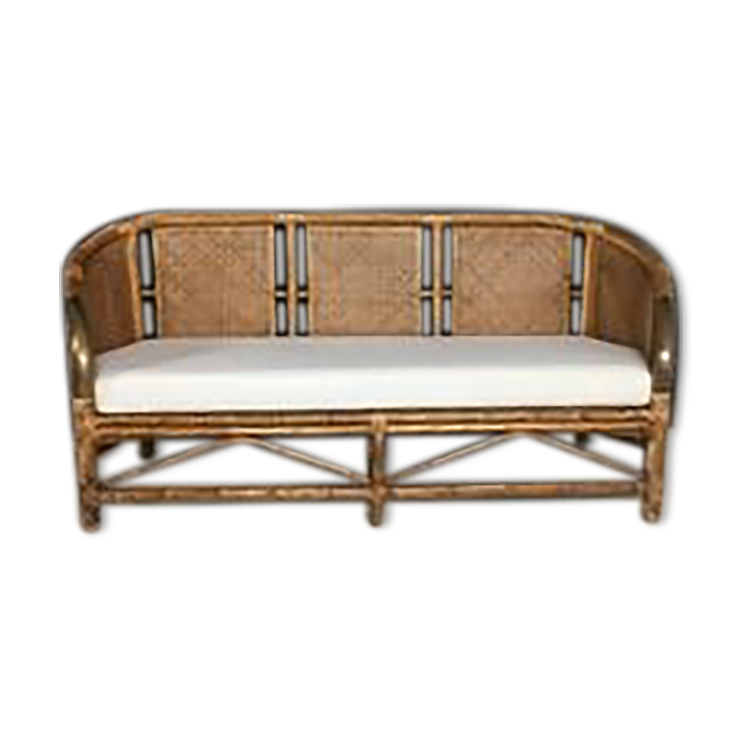 Bench 3 places in bamboo, rattan, cannage and brass