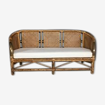 Bench 3 places in bamboo, rattan, cannage and brass