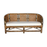 Bench 3 places in bamboo, rattan, cannage and brass