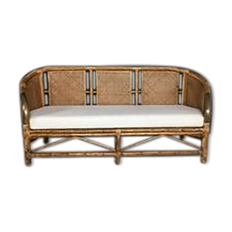 Bench 3 places in bamboo, rattan, cannage and brass