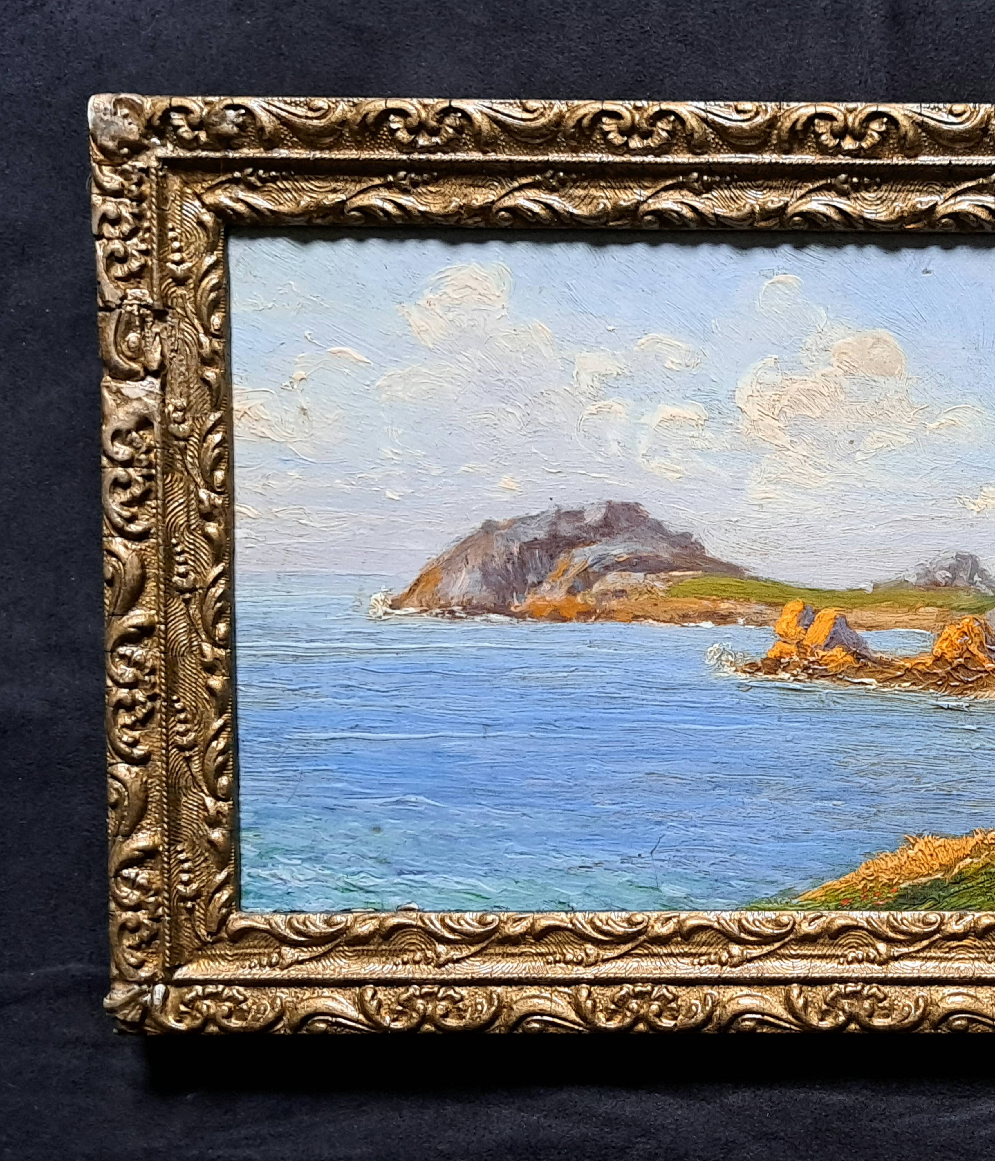 Post-Impressionist painting by Louis VALLET, oil on cardboard, Norman seascape.