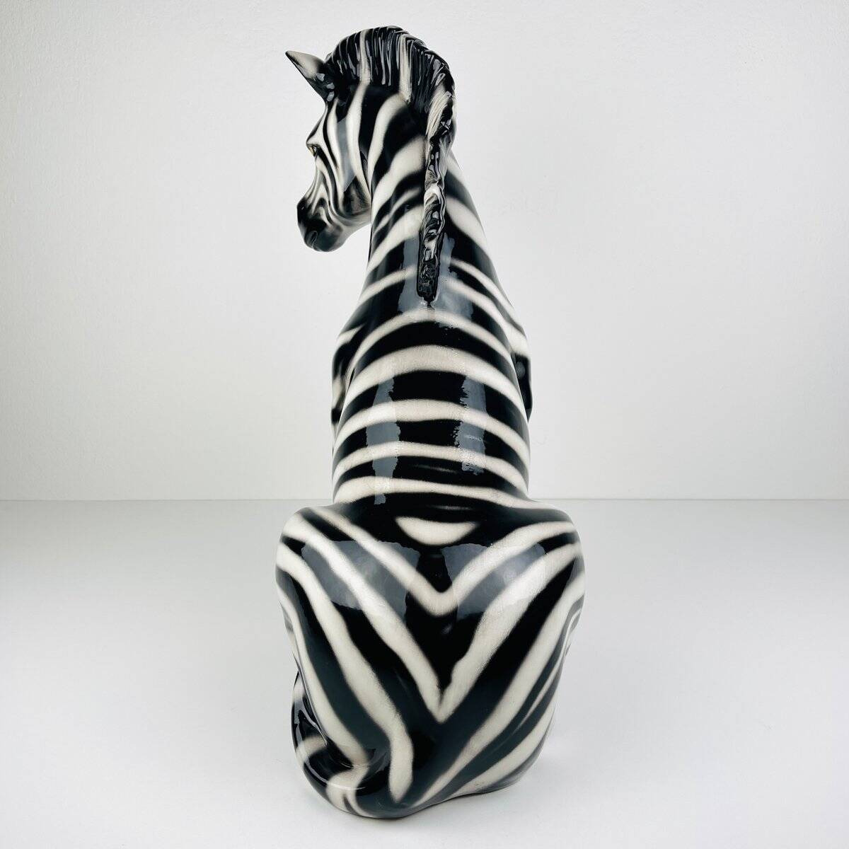 Large ceramic zebra sculpture from Bassano, Italy, 2000s.