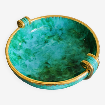 Art Deco dish in turquoise and gold ceramic