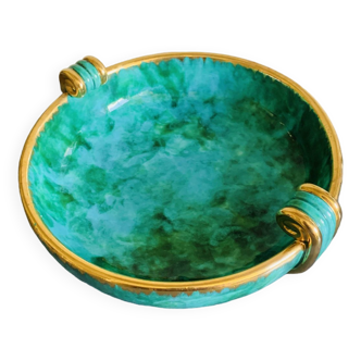 Art Deco dish in turquoise and gold ceramic