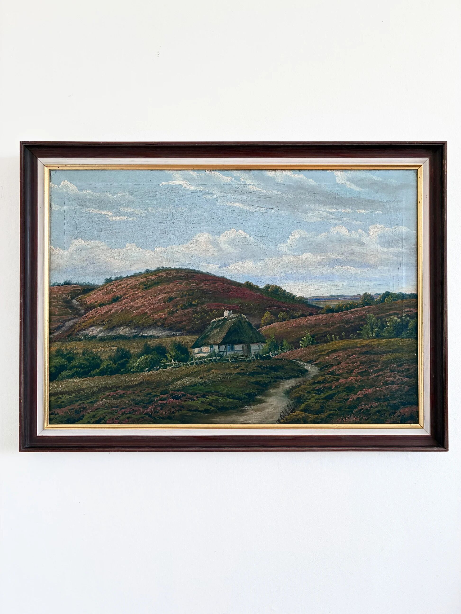 Antique original landscape oil painting, signed countryside art
