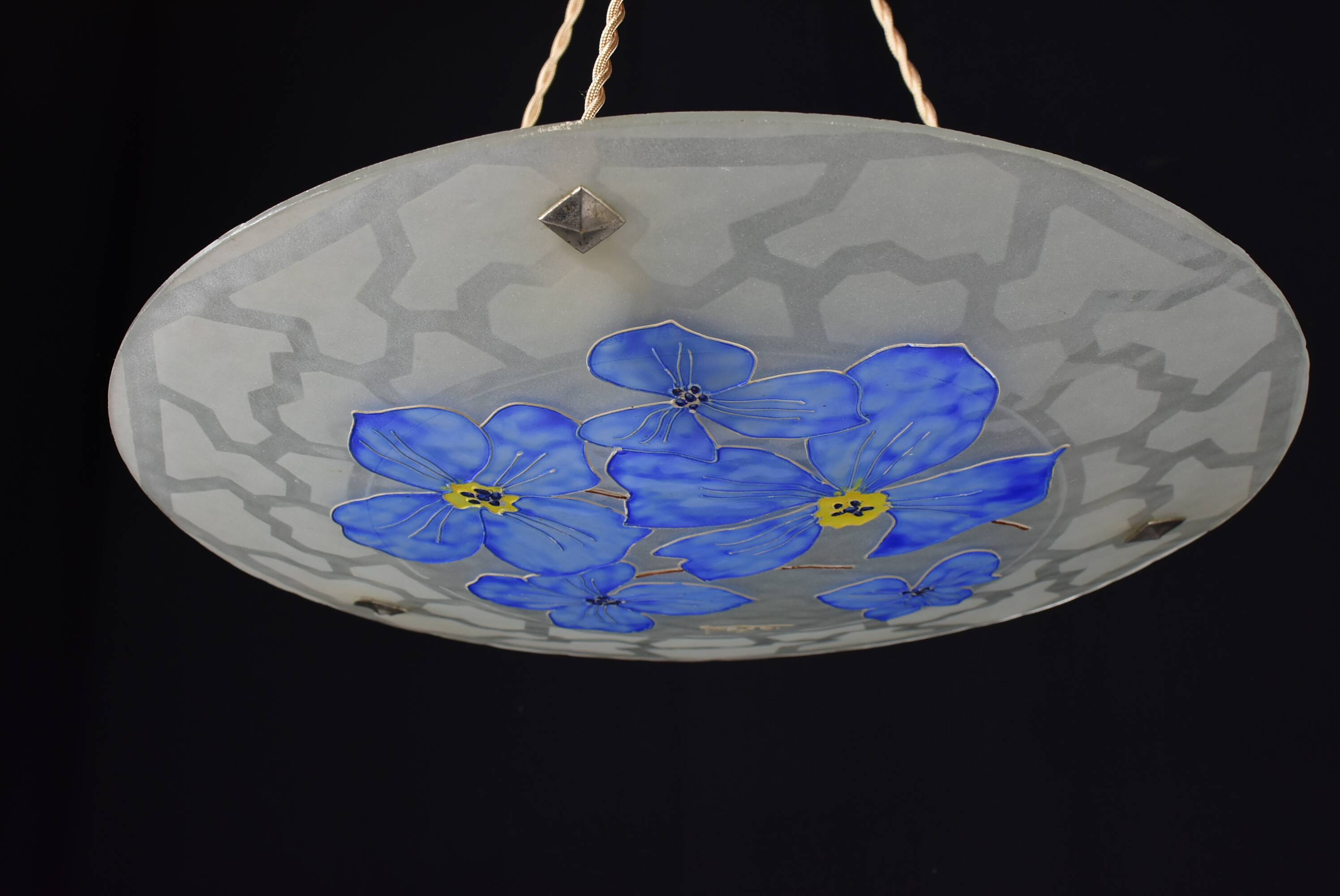 Glass ceiling light signed Aurys