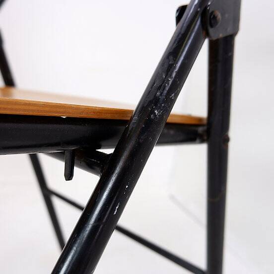 Vintage Set of 7 folding chairs in metal and wood - 1960s