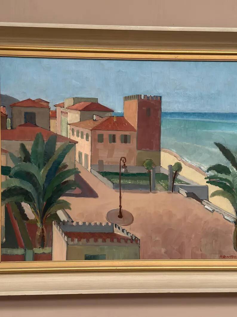 Original Swedish Oil on Canvas – “Motif from Italy” by K. Berthel – Signed – Dated 1949 – Vintage & Framed – 73 × 61 cm (28.7" × 24")