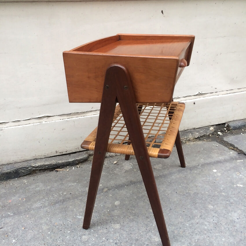 Chevet sellette bois et rotin 1950