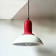 1980s Vintage Hanging Lamp by Imago Italy - Red and White Ceramic- New Old Stock.