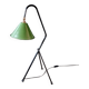 Industrial floor lamp in black lacquered metal and green enamelled sheet metal