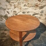 Vintage solid oak coffee table | 1930s round side table with shelf
