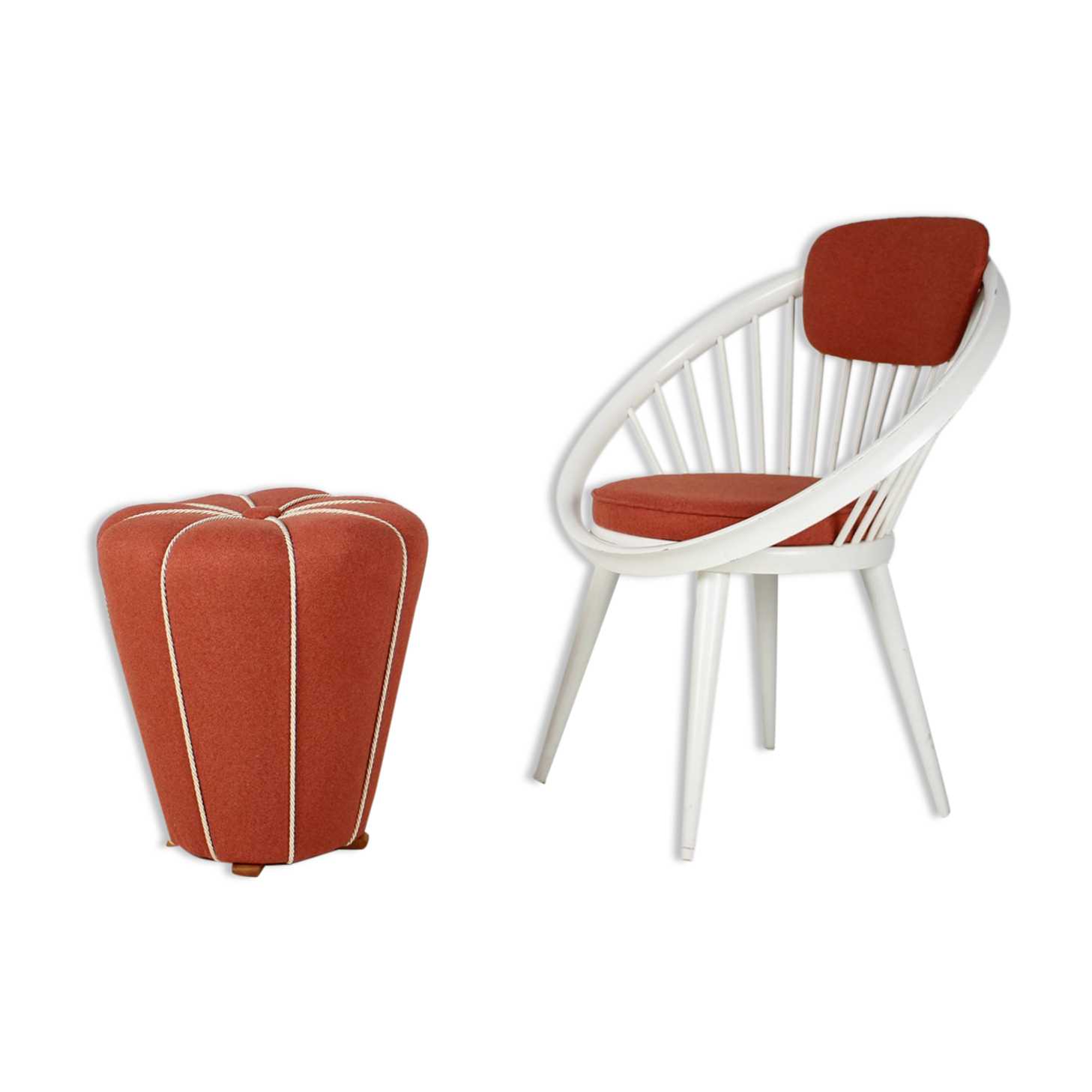 Set of lounge chair with tabouret, 1950's, 1970's
