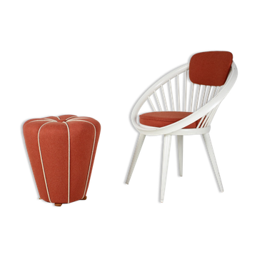 Chaise avec pouf années 1950