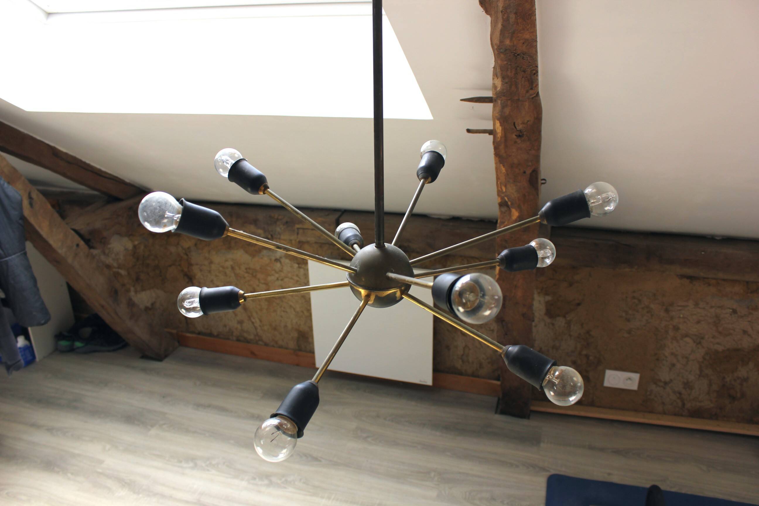 Lustre suspension Spoutnik vintage année 60 doré space age