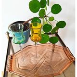 Plateau en verre rose Art Déco