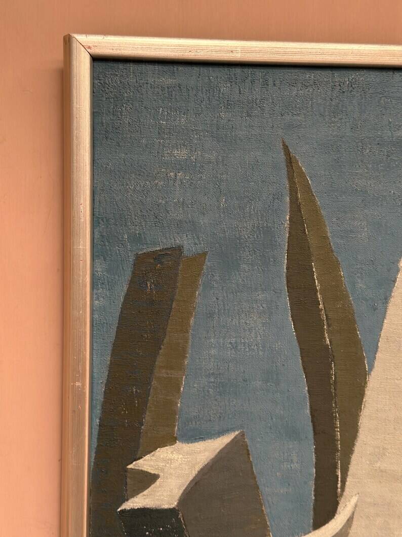 Original Swedish Oil on Canvas – "Aqave" by Marit Wahlström Schönbäck – Signed – Dated 1969 – Framed – 37 × 64 cm