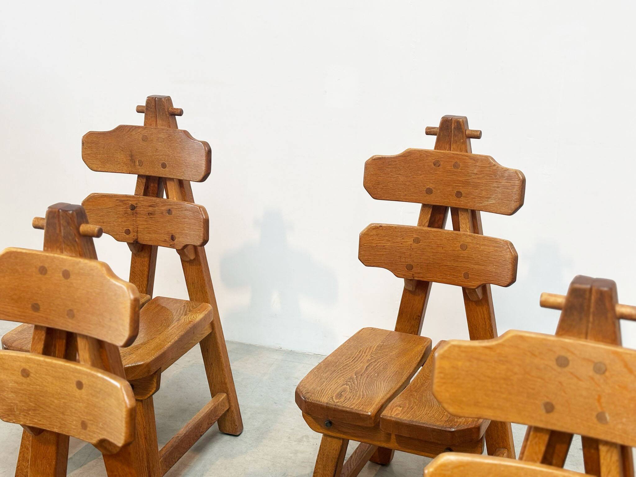 Set of six high back brutalist dining chairs