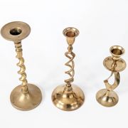 Set of 3 Vintage Twisted Brass Candle Holders, Midcentury
