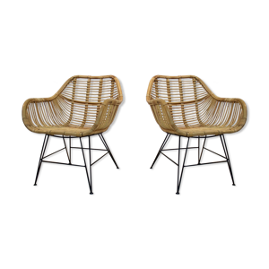Fauteuils en osier et acier