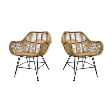 Fauteuils en osier et acier
