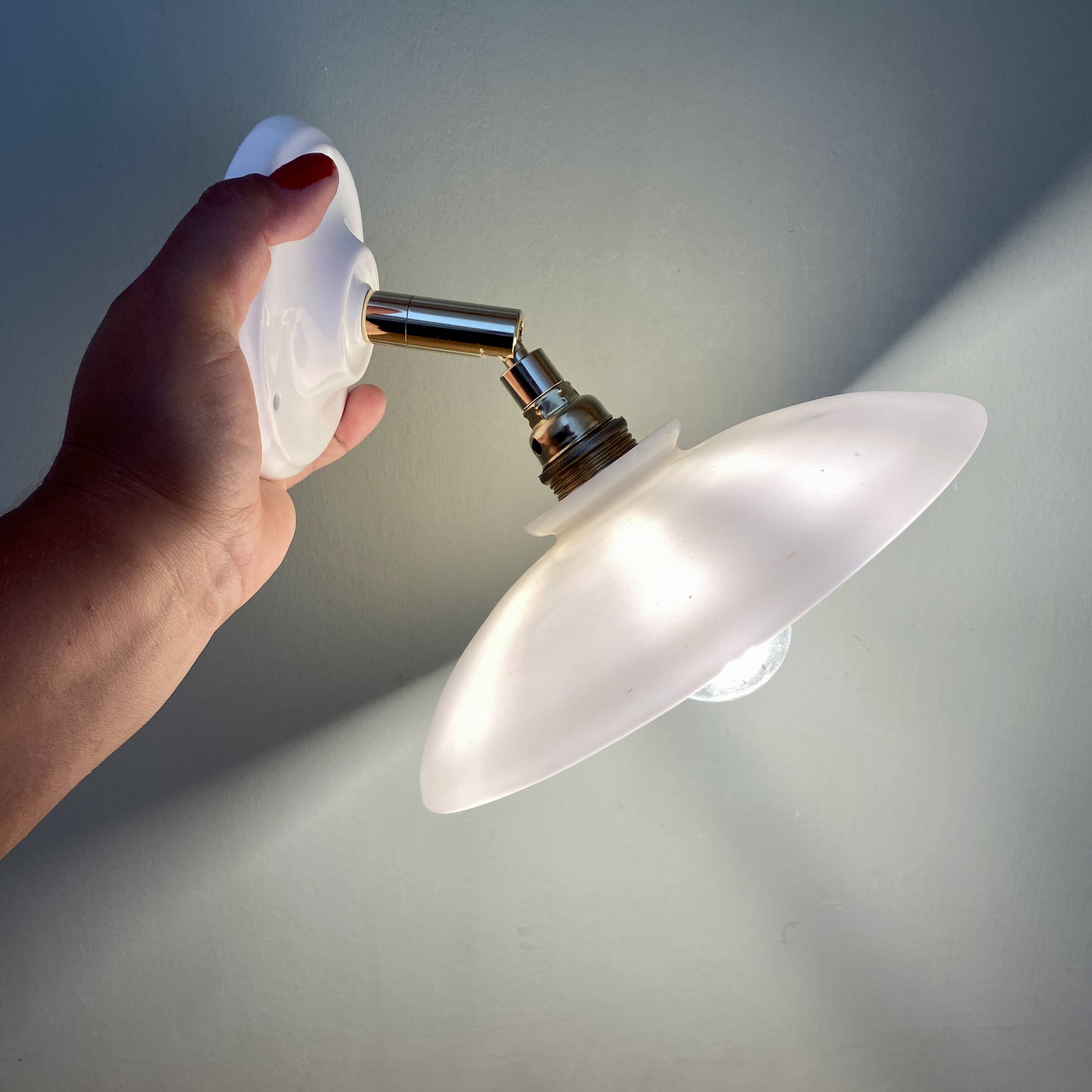 Vintage white opaline lampshade wall lamp