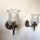 Pair of wall sconces in bronze with opaline glass tulips.
