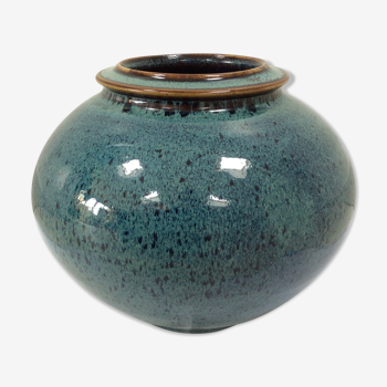 Vase boule bleu moucheté en céramique