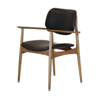 Chaise de bureau en cuir vintage des années 1950