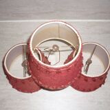 3 lampshades in jute and red braid + 1 vintage carcass