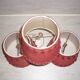 3 lampshades in jute and red braid + 1 vintage carcass