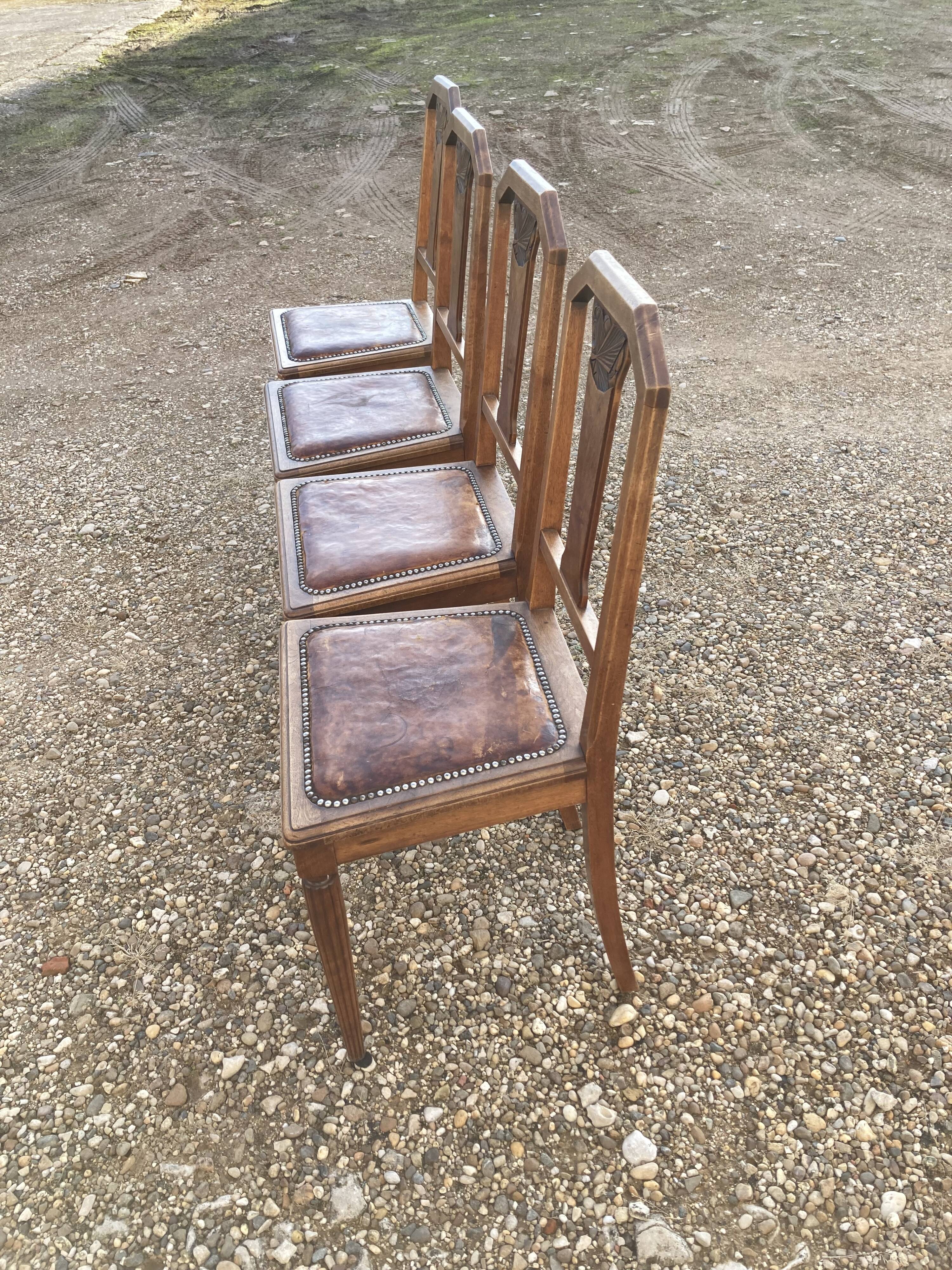 4 chaises art déco assise cuir