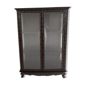 Vitrine trapèze thaïlandaise en bois massif sculpté