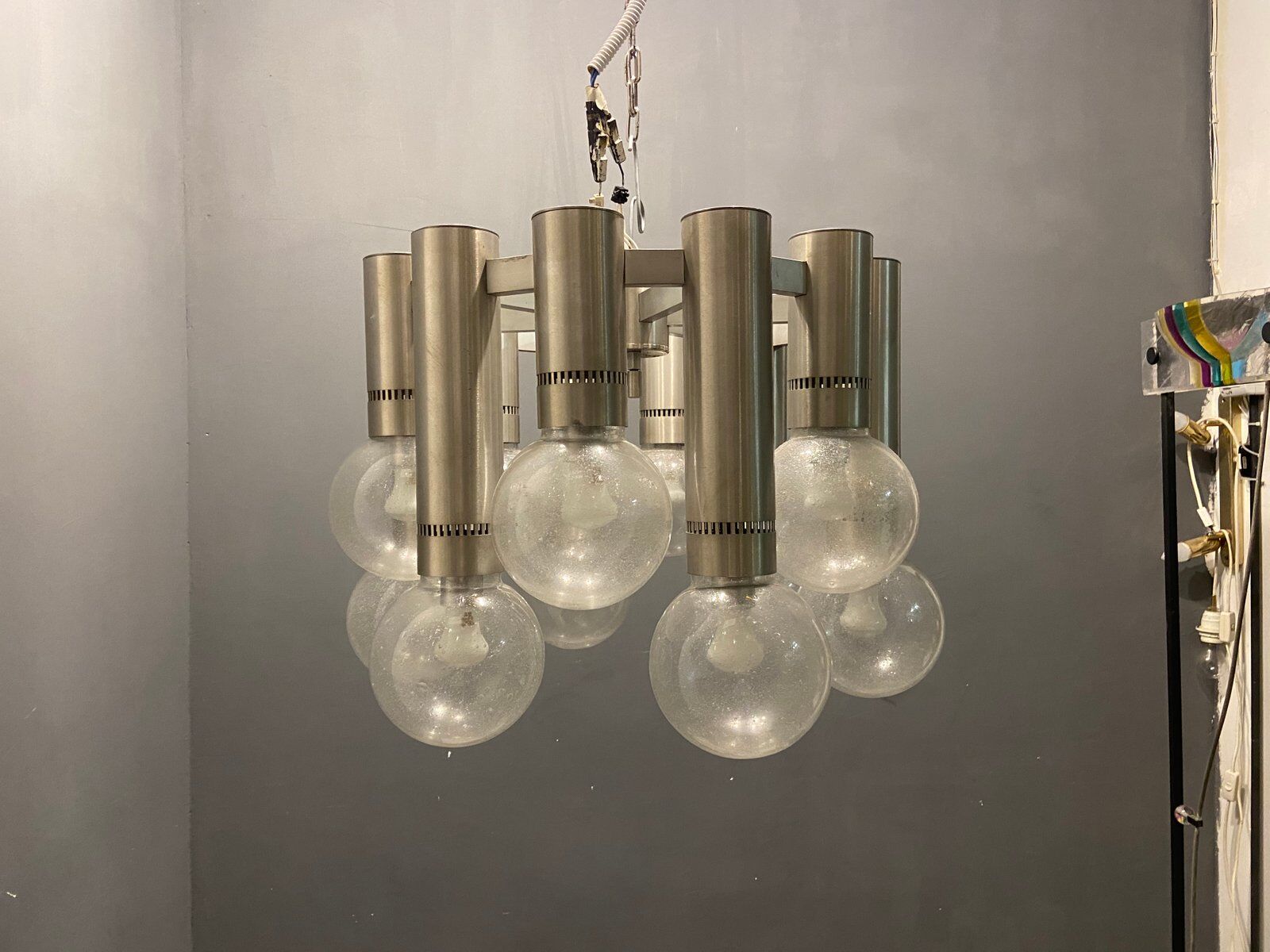 Mid-century chrome murano glass pendant
