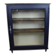 Vintage low glass-fronted library in midnight blue, 1950s.