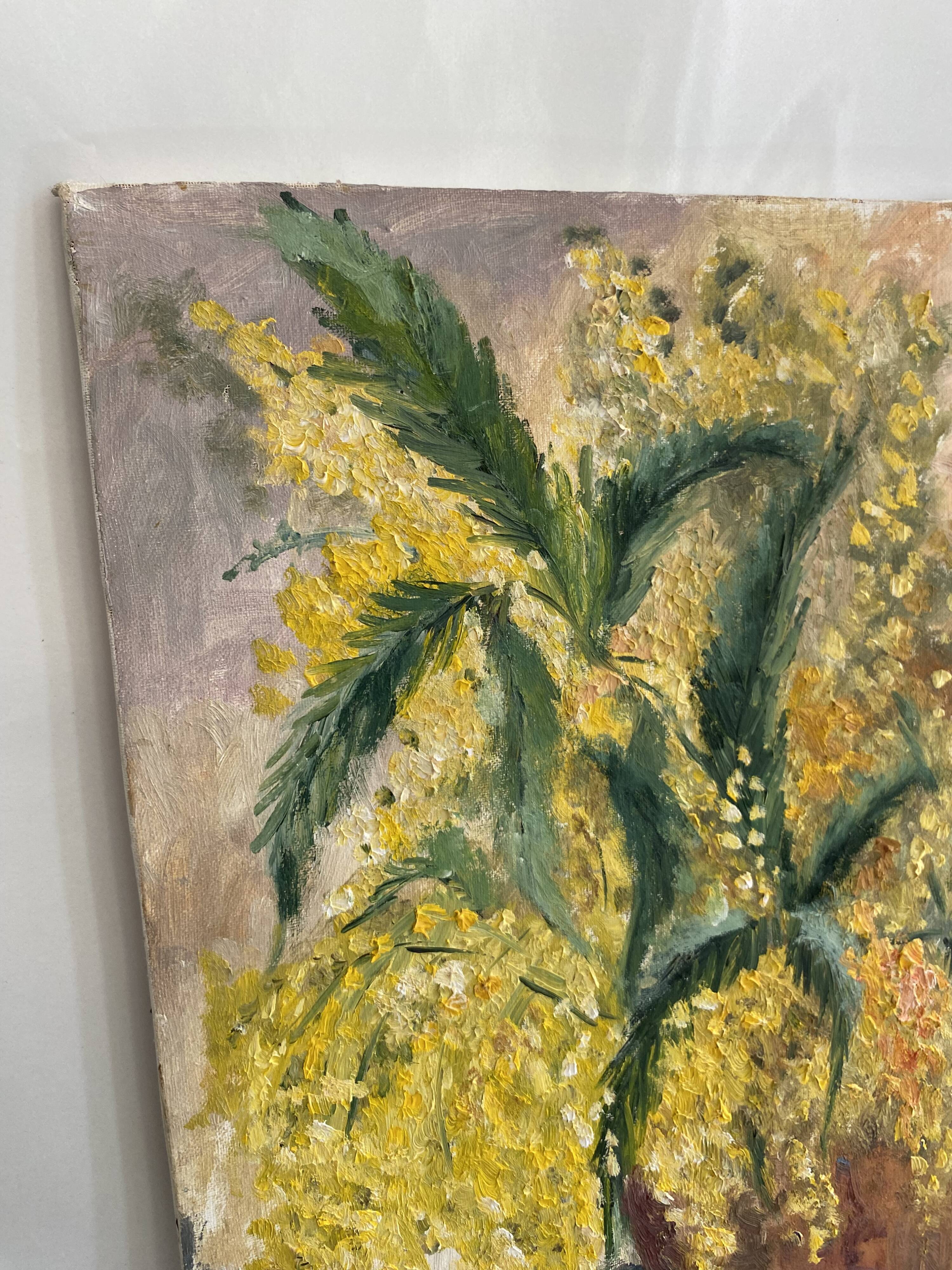 Oil on canvas still life "The Mimosa"