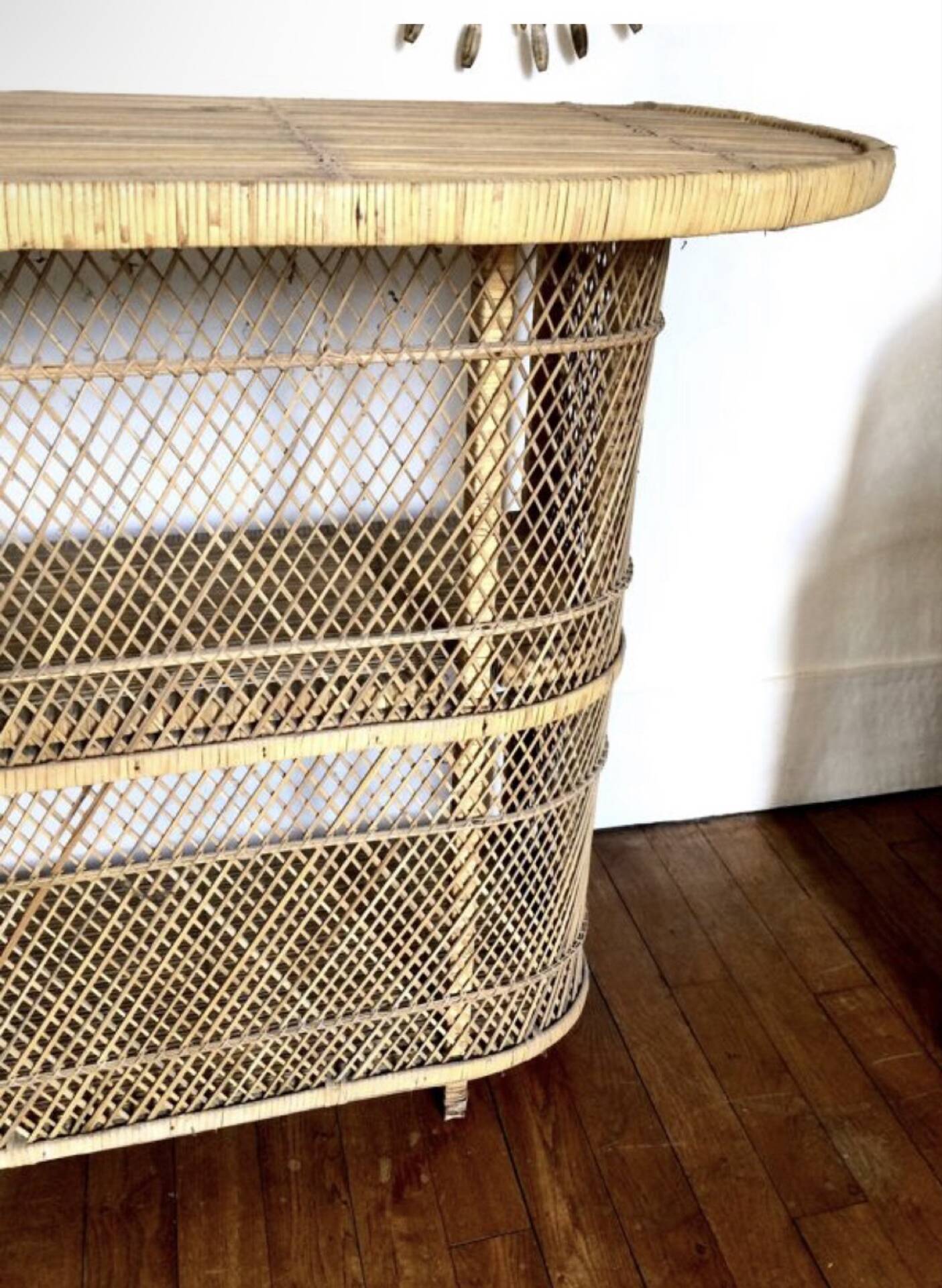 Vintage rattan and wicker bar with 2 stools – 1960s/70s