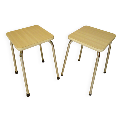 2 Tabourets Style Scandinave en Formica et Acier Chromé, années 50-60