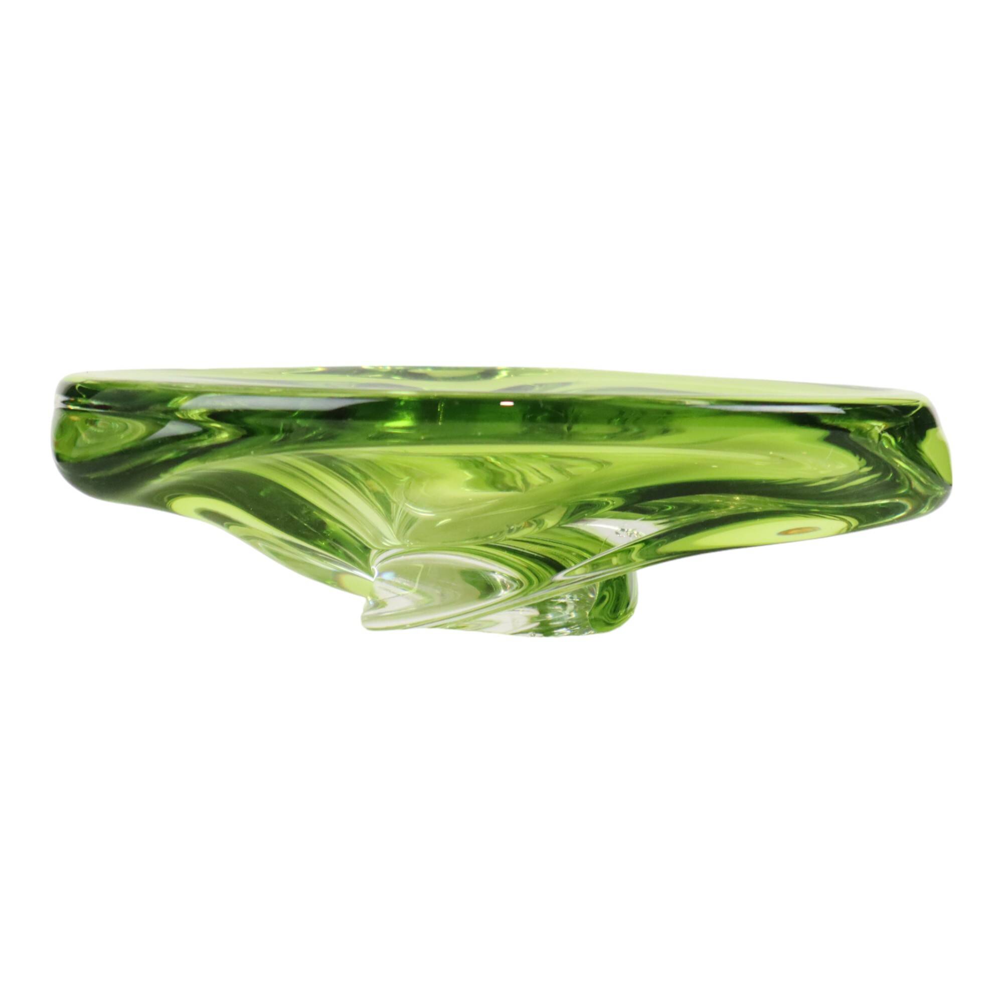 Vintage Green Crystal Bowl Val Saint Lambert 1960s