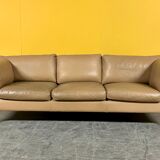 Danish vintage 3 seater tan leather sofa, 1960s