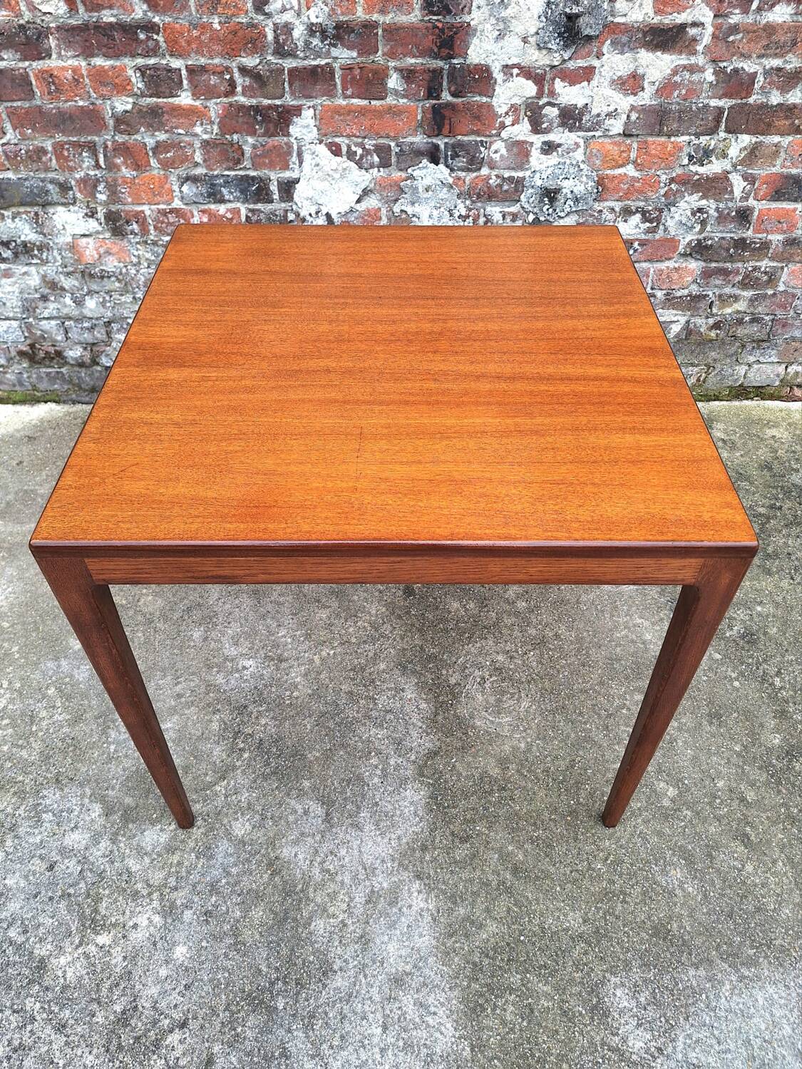 Vintage square teak table, antique Scandinavian style furniture