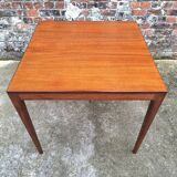 Table carrée vintage en teck, meuble ancien style scandinave