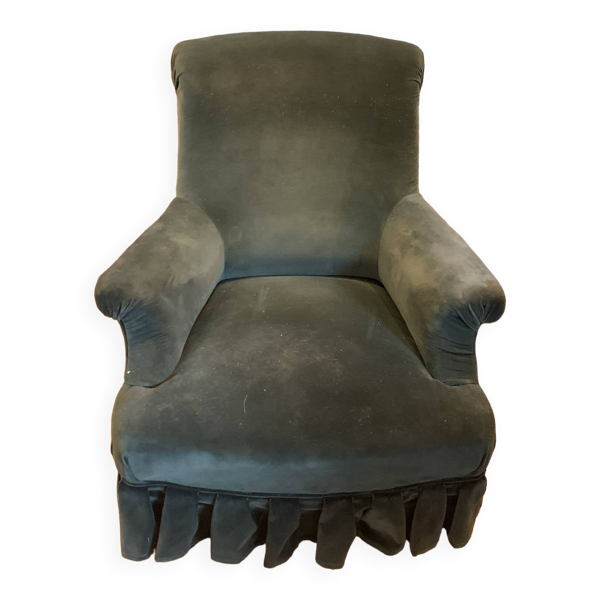 Fauteuil crapaud, Napoleon III, habille de velours vert sapin, ancien
