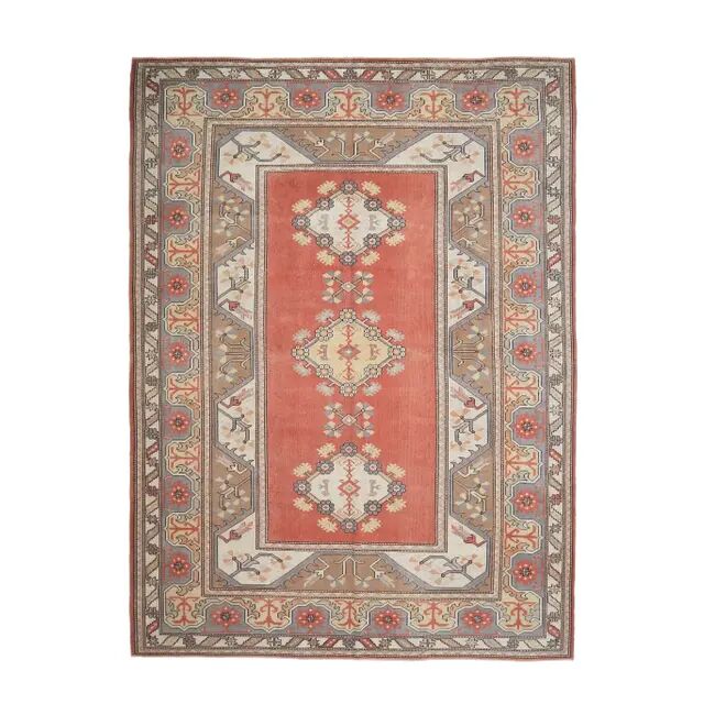 Vintage Turkish hand-knotted wool cotton red area rug 259x351