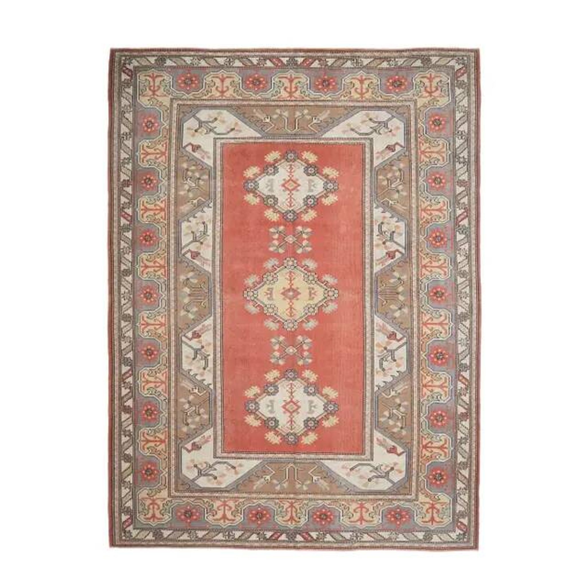 Vintage Turkish hand-knotted wool cotton red area rug 259x351